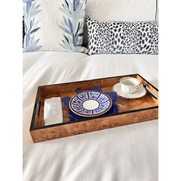 Burled Wood Serving Tray 16"L x 9"W x 2"H Gloss Finish Serveware Christmas Gift - Picture 2 of 11